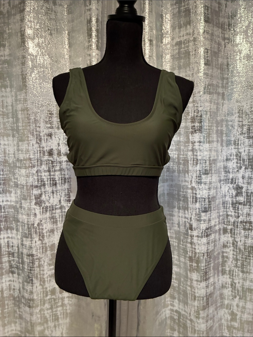 Women's Olive Green High-Waist Bikini Set